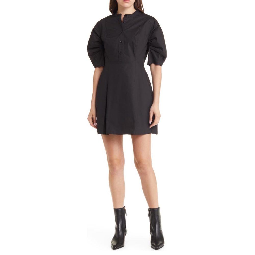 Frame A Line Puff Sleeve Organic Cotton Dress